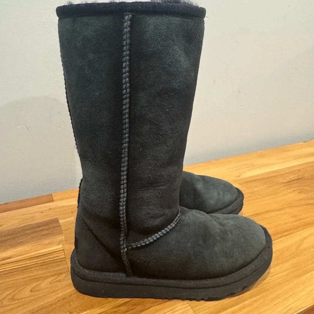 UGG Tall Black Suede Kids Boots